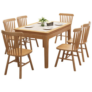 Ensemble table et chaises 6 pièces en bois massif couleur noyer, structure en bois courbé durable pour salle à manger - Product Image 4