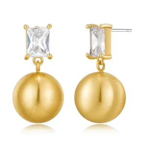 Custom 14K Gold Fashion Rectangle Circle Hoop Earrings with Charm Women Jewelry Bulk