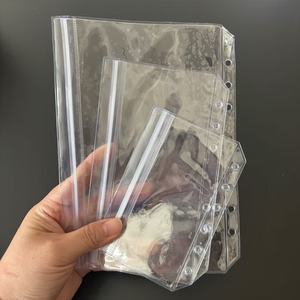 A6 Bolsillos de carpeta de anillas Plástico transparente Sobres de efectivo con cabeza de cremallera de doble cara Bolsa de documentos de dinero de hojas sueltas Producto de archivo - Product Image 1