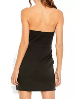 Robe bandage noire élégante pour femme, sans bretelles, taille empire, mini-robe, bordure à volants blancs, robe courte décontractée pour club