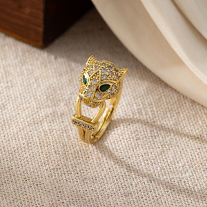 Sıcak yeni modeller bakır kaplama altın biraz kakma zirkon moda leopar kafa açılış Hip-hop erkekler ve kadınlar ile aynı halka - Product Image 3