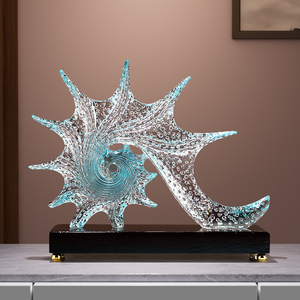 Sculpture en verre en forme de coquillage, ornement de coquille avec base pour salon, entrée, meuble TV, cadeau de pendaison de crémaillère - Product Image 1