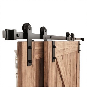 Kit de quincaillerie pour porte de grange insonorisée moderne robuste de 2 mètres avec rail en acier chromé, garantie 5 ans, installation par vis, pour chambre et extérieur - Product Image 4