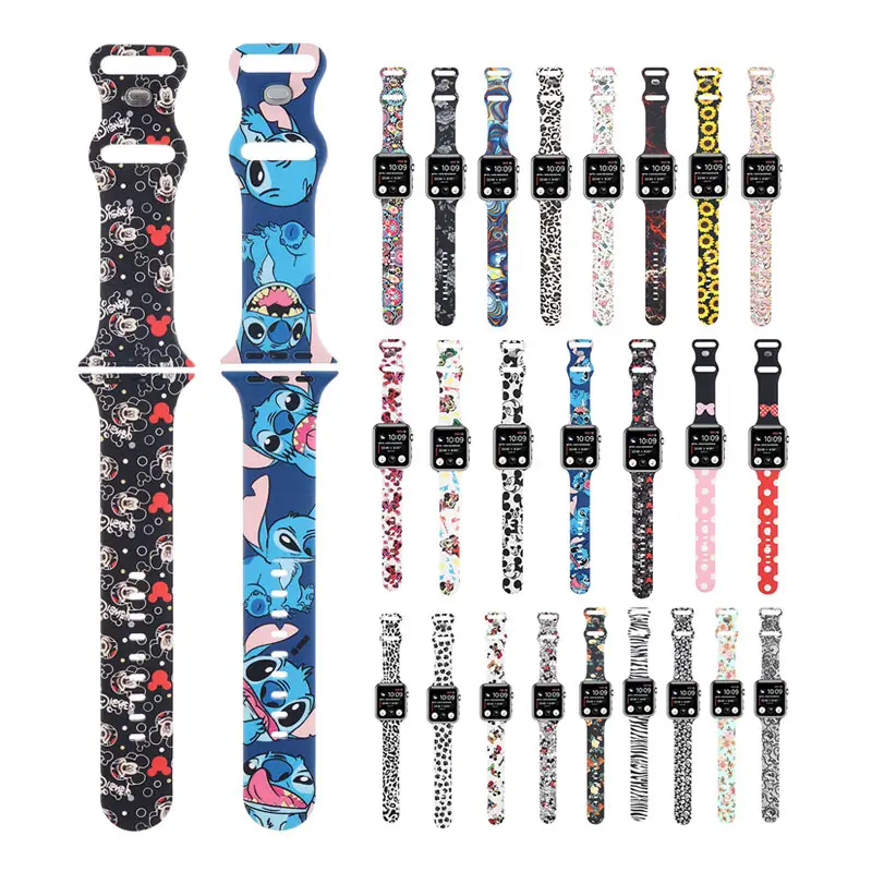 38MM 40MM Designer Luxury Custom Sport Cute Cartoon Printed Silicone Rubber Watch Band Straps For iWatch apple watch SE 7 6 5 4