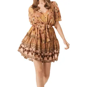 Zomer Hippie Chic Etnische Vestidos Chiffon Gedrukt Tunieken Jurken Losse Gypsy Boho Kleding