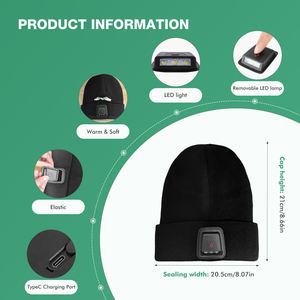 تخصيص الرياضة في الهواء الطلق قابلة لإعادة الشحن الصمام الخفيفة محبوك قبعة الشتاء تشغيل يدوي مصباح يدوي للجنسين أدى - Product Image 4