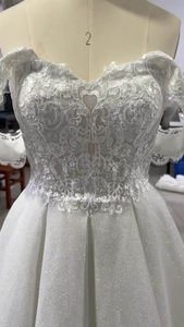 Vestido <span class=keywords><strong>de</strong></span> <span class=keywords><strong>novia</strong></span> vestido <span class=keywords><strong>de</strong></span> <span class=keywords><strong>novia</strong></span> fuera del hombro cuello en V espalda descubierta estilo corto encaje bordado chispeante Sexy elegante vestido <span class=keywords><strong>de</strong></span> aspecto sencillo - Product Image 6