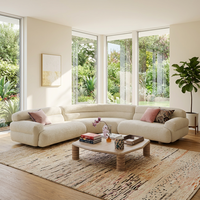 Sofá Seccional Modular Azul, Elegante Sofá Semicircular de Tela Bouclé, Juego de Sofá de Tres Plazas para Villa