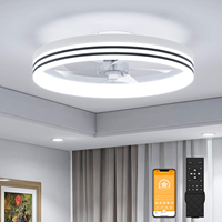 Ventilateur de plafond intelligent LED 20 pouces à 5 pales et 6 vitesses avec lumière, télécommande et haut-parleur, design moderne, corps en fer et ABS, moteur