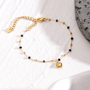 Pulsera de Corazón de Cristal Negro en Acero Inoxidable Chapado en Oro de 18K, Joyería de Oro para Mujer, Fabricante de Joyería - Product Image 2