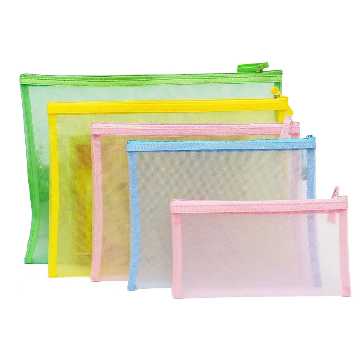 A4 /A3/B4/B3/A6/B6 dossier de bureau zip lock maille couleur paquet clair PVC document sac pour bureau ou école mettre le papier et