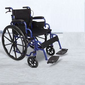 Fauteuil roulant manuel bleu en acier haute teneur en carbone, pliable et léger, pour personnes âgées et handicapées - Product Image 1