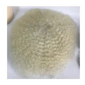 PU Afro Kinky Curly White Color Silicone Toupee Men V-loop Knot Thin Skin Mens Hair Units Hair Afro Wig Toupee for Black Men