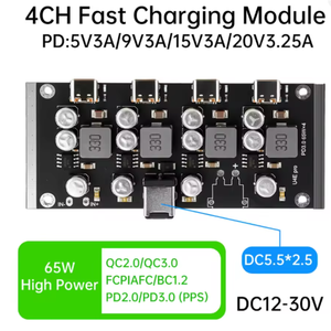 Módulo de carga rápida de 4 vías PD 65W <span class=keywords><strong>PRO</strong></span> Tipo-C PD3.0/2,0 QC3.0/2,0 FCP <span class=keywords><strong>AFC</strong></span> Placa de carga rápida DC5.5 * 2,5/DC5.5*5,1 - Product Image 4