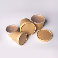 Conteneur jetable biodégradable à paroi simple en papier kraft brun avec couvercle en PP pour l'emballage des aliments chauds