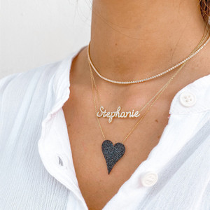 Collier avec lettres en zircon pavé QIUHAN, bijoux en or vermeil, collier personnalisé avec nom - Product Image 5