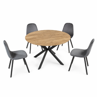 Table à manger ronde simple avec base géométrique en métal et finition bois naturel – Tableau des ventes et liste des meilleures ventes