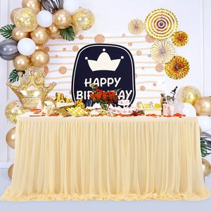 Venta al por mayor spandex poliéster gasa plisada boda tul rodapié de mesa para fiesta de cumpleaños - Product Image 2