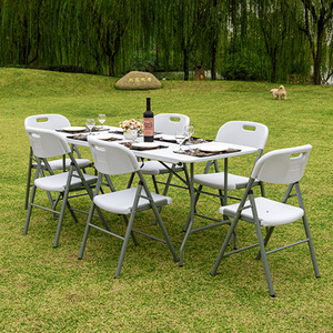 White Modern Durable Outdoor <strong>Foldable</strong> Patio <strong>Dining</strong> <strong>Table</strong> And <strong>Chairs</strong> Set 4 For Events Picnic Hospitals-lightweight Plastic - Product Image 1