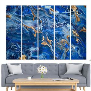Impresión en Lienzo de Panel de Mármol Abstracto Moderno Art Deco Azul Marino Brillante - Arte de Pared Colgante de Lujo, 5 Piezas, Enmarcado en Galería - Product Image 1