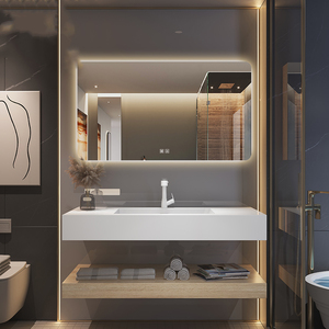 Set di vanità da bagno galleggiante in legno di lusso moderno con montaggio a parete include <span class=keywords><strong>specchio</strong></span> <span class=keywords><strong>e</strong></span> lavandino-per bagni moderni - Product Image 6