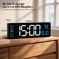 Brauthon 16 \ "Grande horloge murale numérique avec télécommande Horloge LED en plastique ABS pour salle de classe Date Semaine Alarme