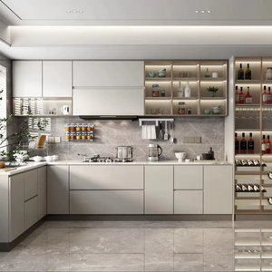 Meubles de cuisine modernes en bois sur mesure, portes en bois massif, unités de garde-manger intégrées, étagères ouvertes, design écologique pour appartement - Product Image 1