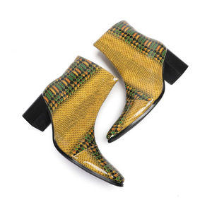 <span class=keywords><strong>Stivali</strong></span> Moda Autunno Inverno da <span class=keywords><strong>Uomo</strong></span> in Pelle di Vacchetta <span class=keywords><strong>Tacco</strong></span> <span class=keywords><strong>Alto</strong></span> Giallo Tubo Corto Punta Quadrata Stile in Vera Pelle - Product Image 2