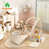 Ensemble de triangle en bois avec toboggan grimpeur et bascule bébé balançoire chaise enfant en bas âge chaise berçante pour structures de jeu intérieures
