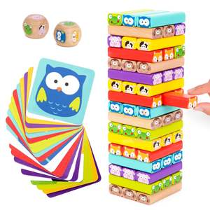 Gioco da tavolo per famiglie 4-in-1 classico gioco di Tower in legno blocca il gioco educativo per bambini <span class=keywords><strong>con</strong></span> animali e colori - Product Image 6