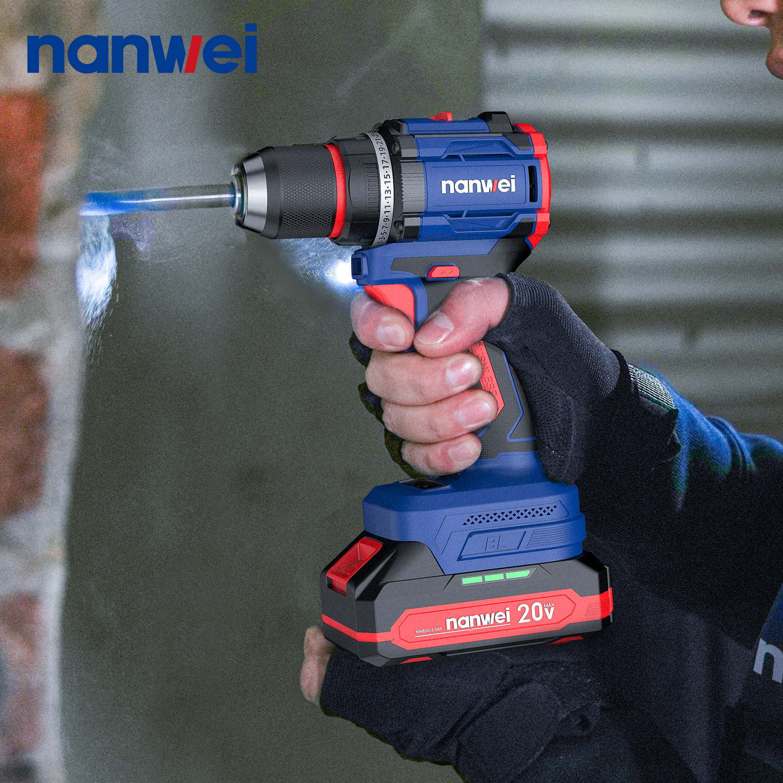 NANWEI OEMサポート電動ドリルコードレス工具ブラシレスコードレス掘削