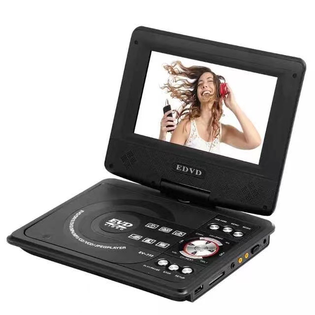 7.5 Inch LED Screen Rechargeable Battery Analog TV USB FM Portable for Player with 480P Resolution and -R/-RW Support