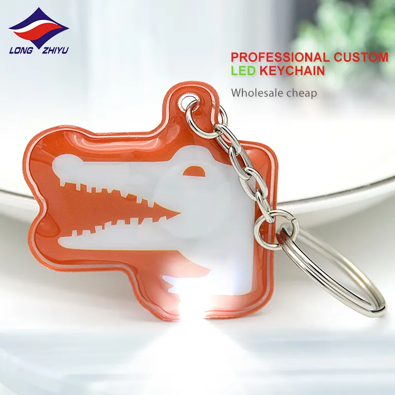 Longzhiyu 15 yıl fabrika şeffaf akrilik anahtarlık özel LED anahtarlıklar karikatür hayvan Led PVC anahtarlık çanta kolye