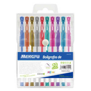 Set di 10 Penne Fluorescenti con Impugnatura Triangolare Mengfu, Multicolore, Punta da 0,7mm, Modello M-0177 per Scrittura Fluida, Prodotte in Cina - Product Image 1