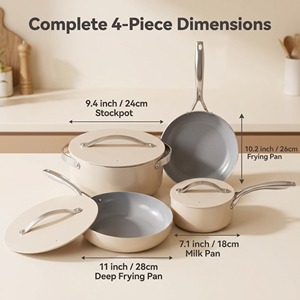Juego de Ollas y Sartenes de Cocina Antiadherentes con Revestimiento de Granito Beige, Aptas para Inducción, de Aluminio Prensado, con Logotipo Personalizado, Venta al Por Mayor - Product Image 4