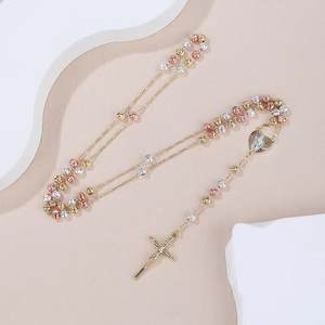 Collana del rosario con <span class=keywords><strong>San</strong></span> Judas Guadalupe Virgen zircone 14K placcato oro religioso cattolico Cadenas De Bodas per i cristiani - Product Image 3