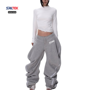 Custom Logo Baggy Multi Zipper Sweatpants Streetwear Heavyweight Fleece Stacked Joggers Hip Hop Wide Leg Women Sweat <strong>Pants</strong> - Product Image 1