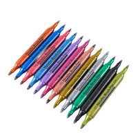 Marqueur métallique double pointe transfrontalier CY-598, stylo peinture 12 couleurs, stylo graffiti pour cartes noires DIY, surligneur coloré pour journalisation artisanale