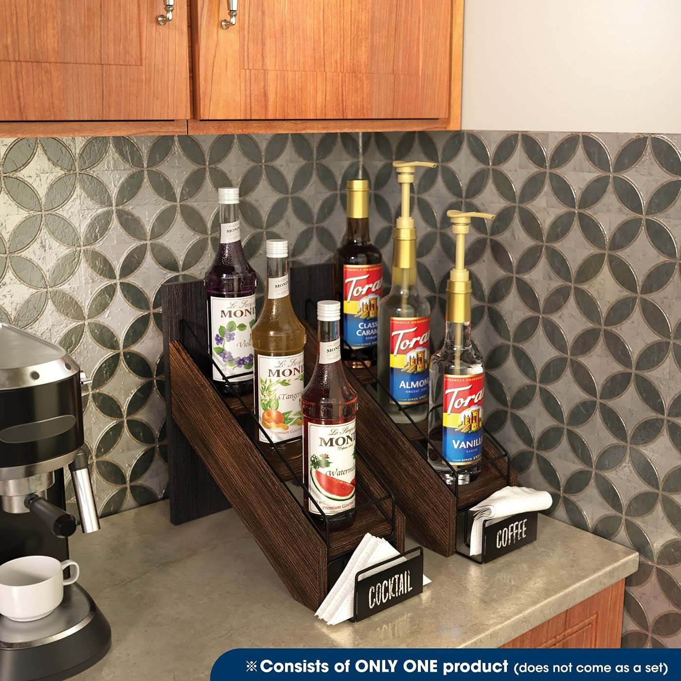 Hot Selling Kitchenware Wood Syrup Bottle Holder Shelf Organizer Rack for Wine Bottles, Dressings, Juice and Napkins — view 6