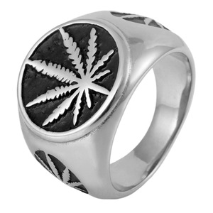 yunnique Men's Stainless Steel <b>Ring</b> With Gold Leaf Design Plant Pattern Jewelry Gift For Men - Product Image 5