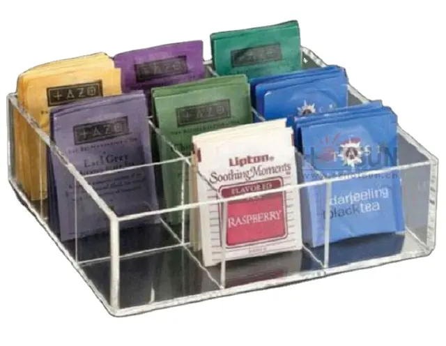 Venta al por mayor de acrílico claro bolsa de té/Café soluble caja de almacenamiento de caja de té organizador adecuado para doméstica/tienda/store/uso