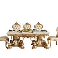 Table à manger rectangulaire en marbre de style européen avec rangement, 8 places, meubles de salle à manger sculptés pour restaurant haut de gamme et villa