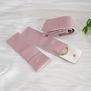 7*22cm Unique Thick PU Leather Jewelry <b>Gift</b> Storage Pouch <b>Envelope</b> Snap Button Watch Package Necklace Container with Gold Button - Product Image 2