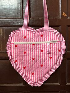 New Heart Shaped Quilted Multicolored Handle Handbags Customized Soft Cotton Fabric Women's <b>Tote</b> Bag Autumn Spring Summer Zipper - Product Image 4
