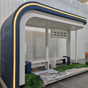 Abris d'attente pour transports publics, aménagements urbains, mobilier extérieur standardisé préfabriqué en acier inoxydable et fer pour bus - Product Image 1