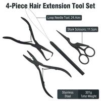 Haarverlängerungs-Set 4 in 1 Mikroring-Zange Schlaufennadel Schere Tragetasche Salon Friseur Großhandel OEM Maßanfertigung