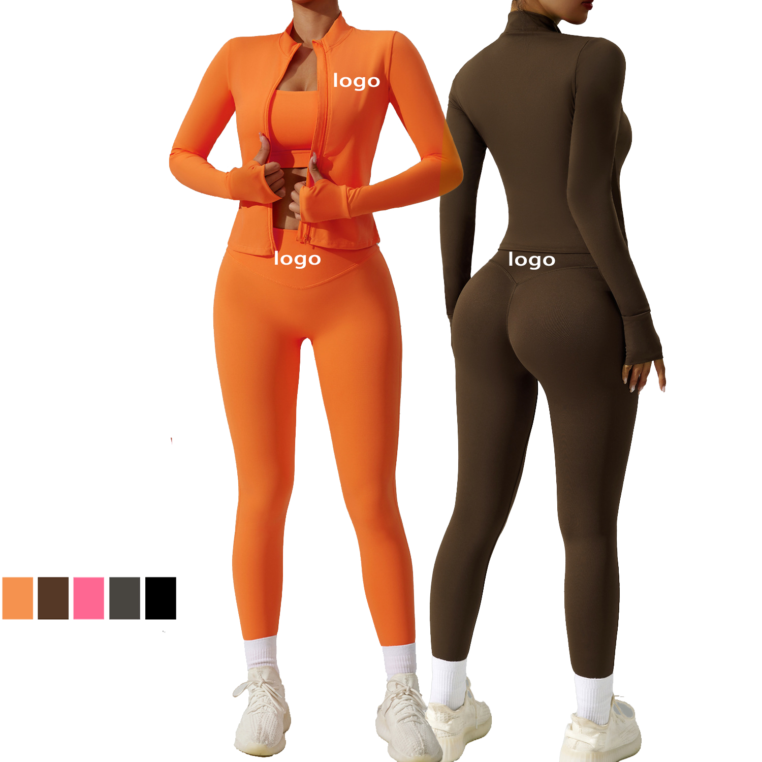 New Customized Women's Tight Yoga Clothing Cardigan Running Sportswear Quick-dry Fitness Clothing Three-piece Suit
