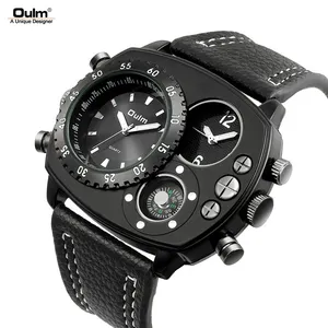 欧林9865男士石英大脸手表顶级品牌奢华皮表带指南针方形手表