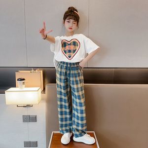 ชุดเสื้อยืดผ้าฝ้ายและกางเกงลายสก๊อตสำหรับเด็กผู้หญิงเสื้อผ้าวัยรุ่นแฟชั่นลำลองสำหรับฤดูร้อน - Product Image 4