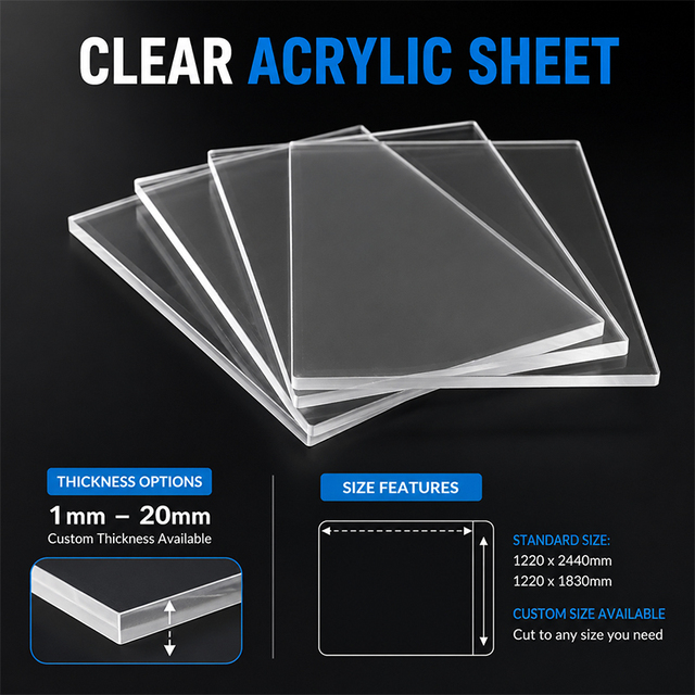 Clear Cast Acrylic Sheet 4x8 Ft, 2-30mm, High Transparency PMMA Panel for Signage, Display Cases & Lighting